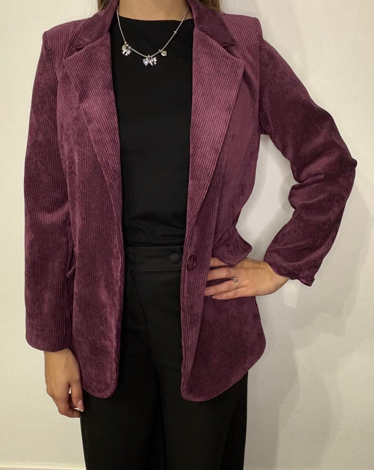 Blazer a costine in velluto (variante melanzana)